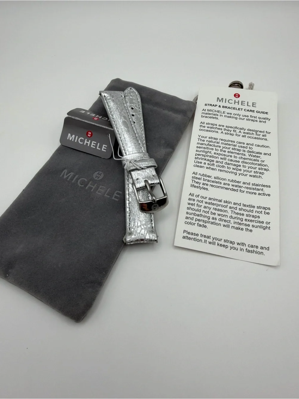 Michele Metallic Silver Genuine Leather Watch Strap 16 mm